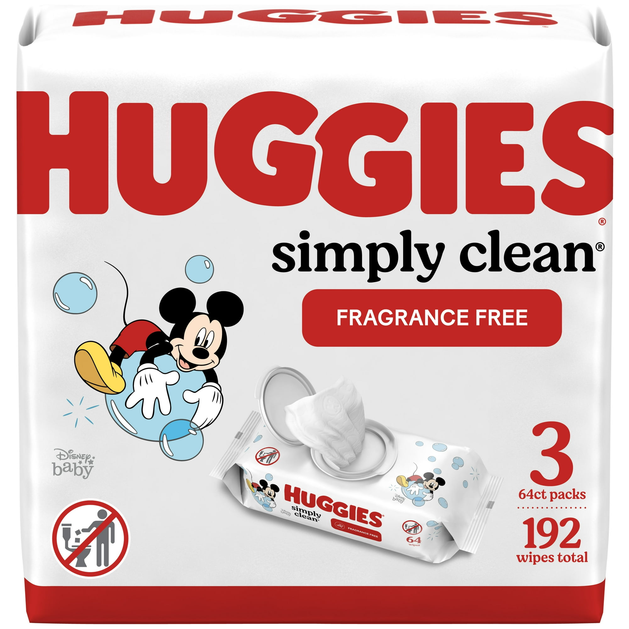 Huggies Simply Clean Unscented Baby Wipes, 3 Pack, 192 Total Ct