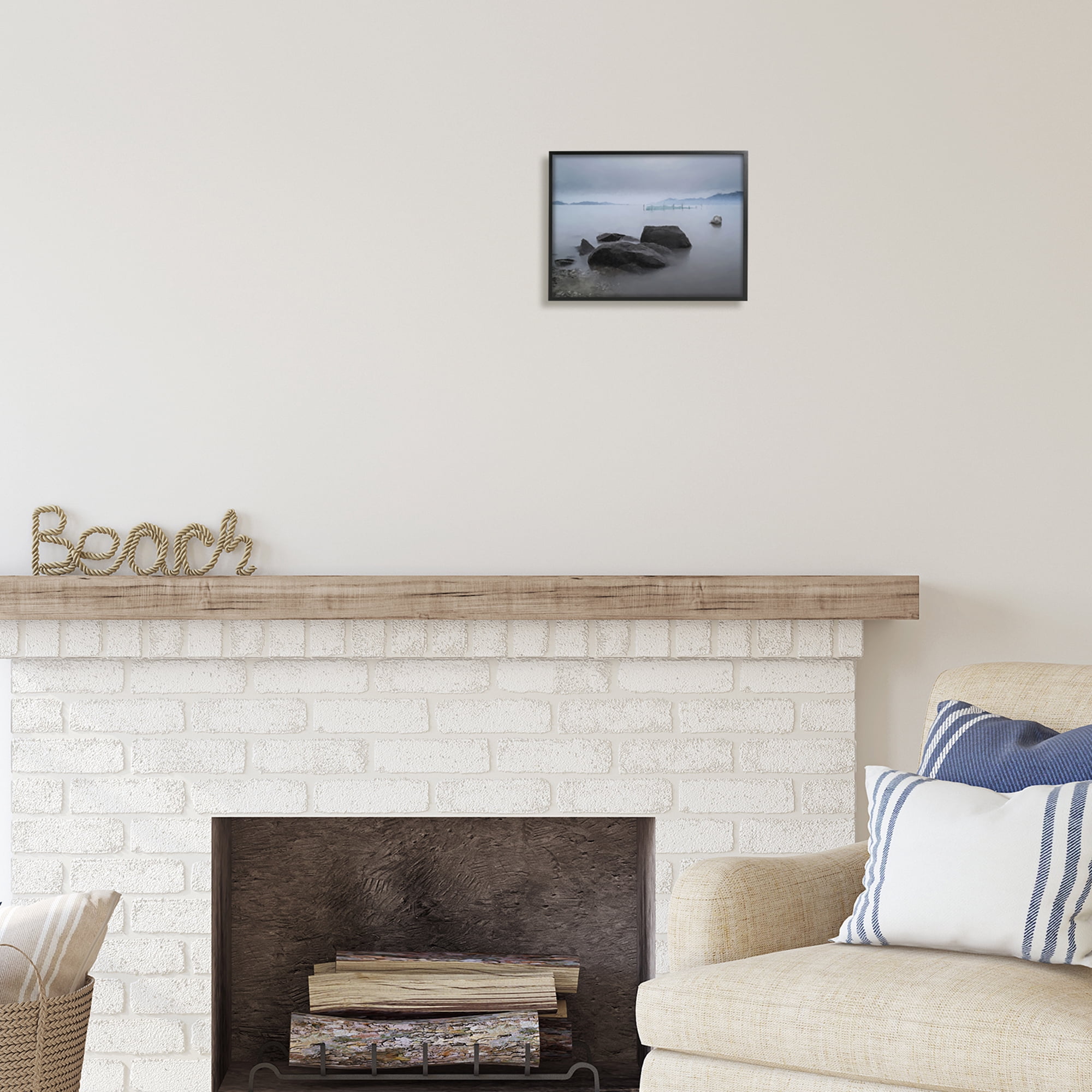Stupell Industries Foggy Sea Landscape Nature Painting Black Framed Art Print Wall Art, 14 x 11