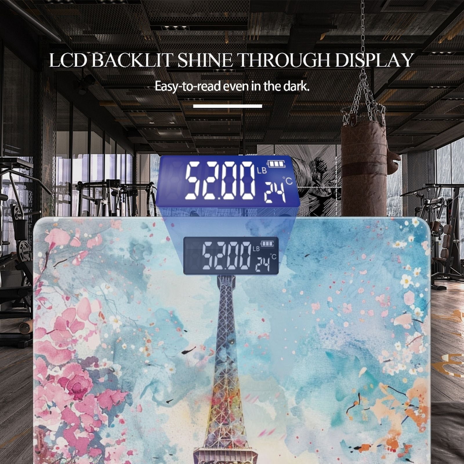 Bathroom Scale, Highly Accurate Digital Body Scale,Precisely Measures Weight up to 400 lbs-Watercolor Painting Of The Eiffel Tower