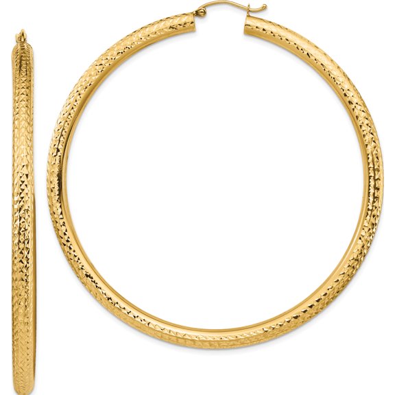 14K Yellow Gold Lightweight 4mm Diamond-Cut Hoop Earrings (72.5 X 70.5) Made In Peru tc1020