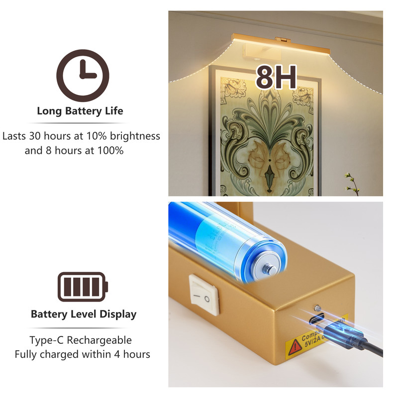 TICOZE 16 Inch Gold Wireless Dimmable LED Bathroom Vanity Light with Remote - Modern Wall Sconce for Over Mirror, 3CCT Adjustable, Battery Powered Fixture for Bathroom, Bedroom, Hallway
