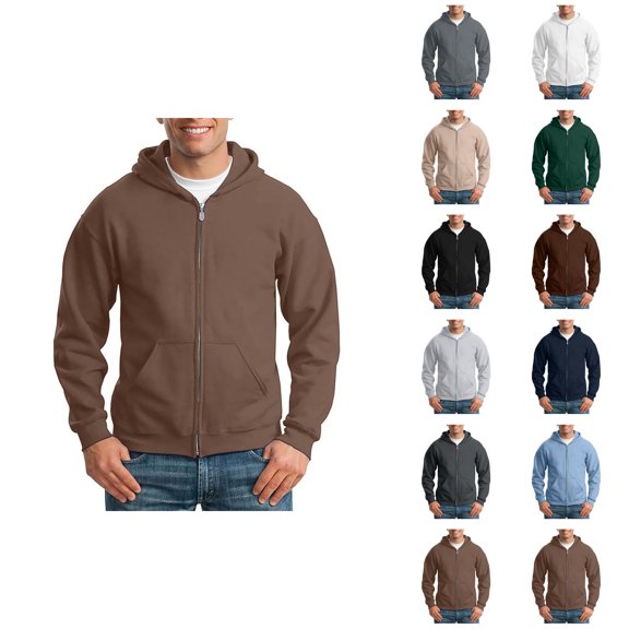 Basic Zip Up Hoodie Men Fall Winter Casual Long Sleeve Loose Fit Plain Hooded Sweatshirt with Pockets