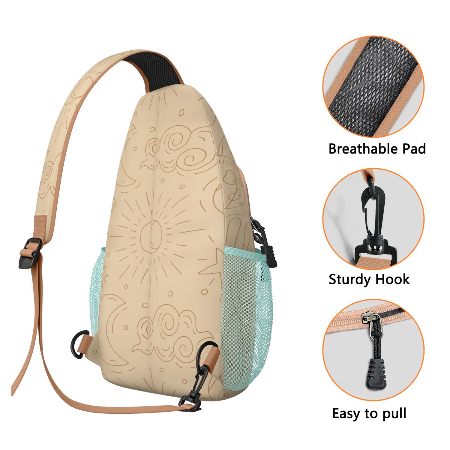 Astral Gothic Sun and Moon Sling Bag Gothic Black and Gold Moon Chest Bag Versatile Wear for Men & Women, Hands-Free Option
