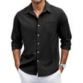 thumbnail image 2 of Dwelliawo Shirt for Men Long Sleeve Button Down Shirt Lightweight Fashion Dress Shirts Summer Cotton Classic Fit Outfits with Chest Pocket Black XL, 2 of 4
