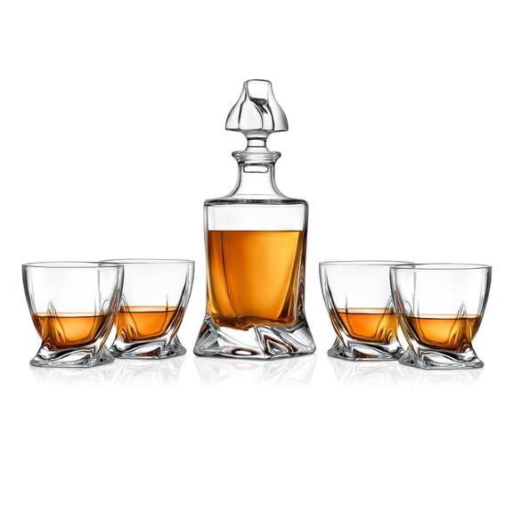 NutriChef Home Bar Whiskey Decanter, Whiskey Glass Decanter Aerator Set W/ Four 750ml Whiskey Glass