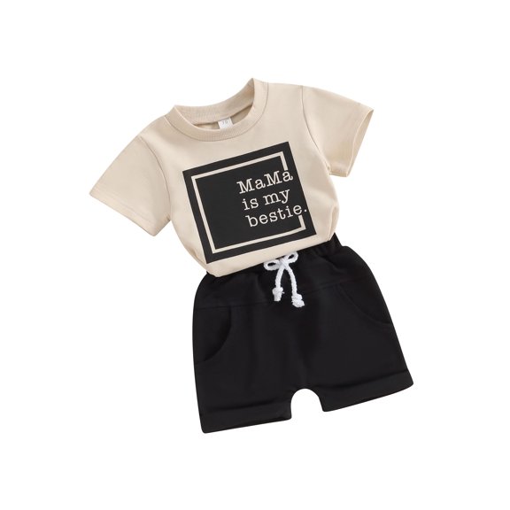 Baby Girls 2 Piece Outfit Letter Print Short Sleeve T-Shirt and Elastic Shorts Set Summer Clothes