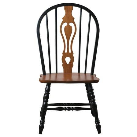 Windsor Dining Chairs - Black Cherry Wood Side Chairs - Set of 2 - Style Furniture