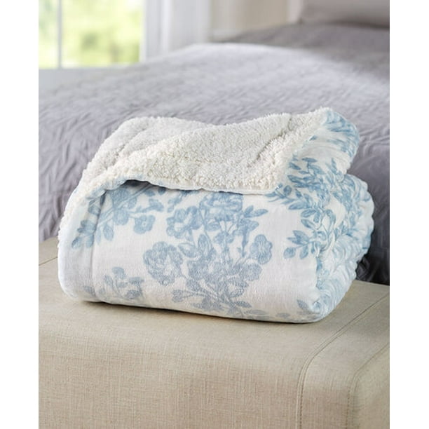 Floral Toile SherpaBacked BlanketsKingBlue