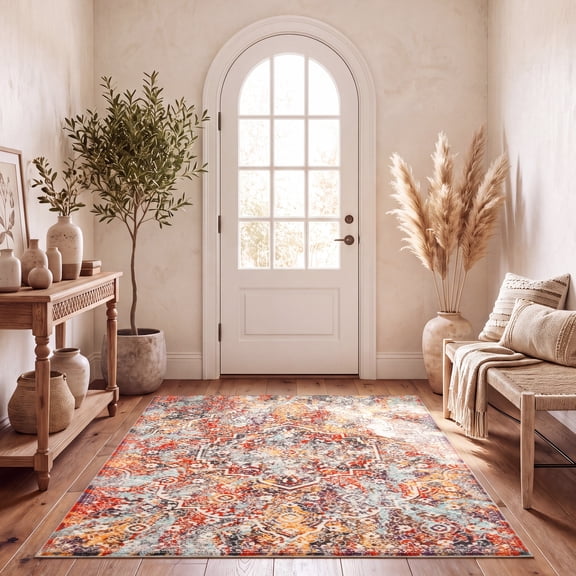 SAFAVIEH Madison Zachary Vintage Traditional Area Rug, Light Grey/Light Blue, 4' x 6'