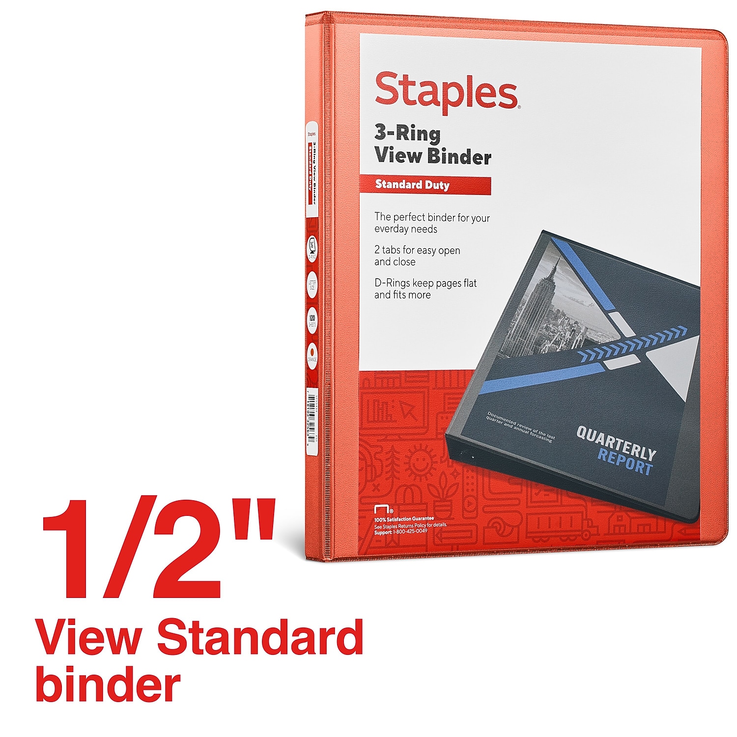 Staples Standard 1/2-Inch D-Ring Binder, Orange photo 2