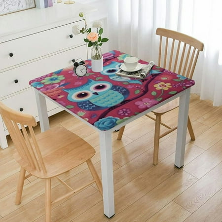 

Facannap Owls Flowers Rainbow Square Table Cover Full Width Single-Sided Printing 100% Polyester Fiber 40*40