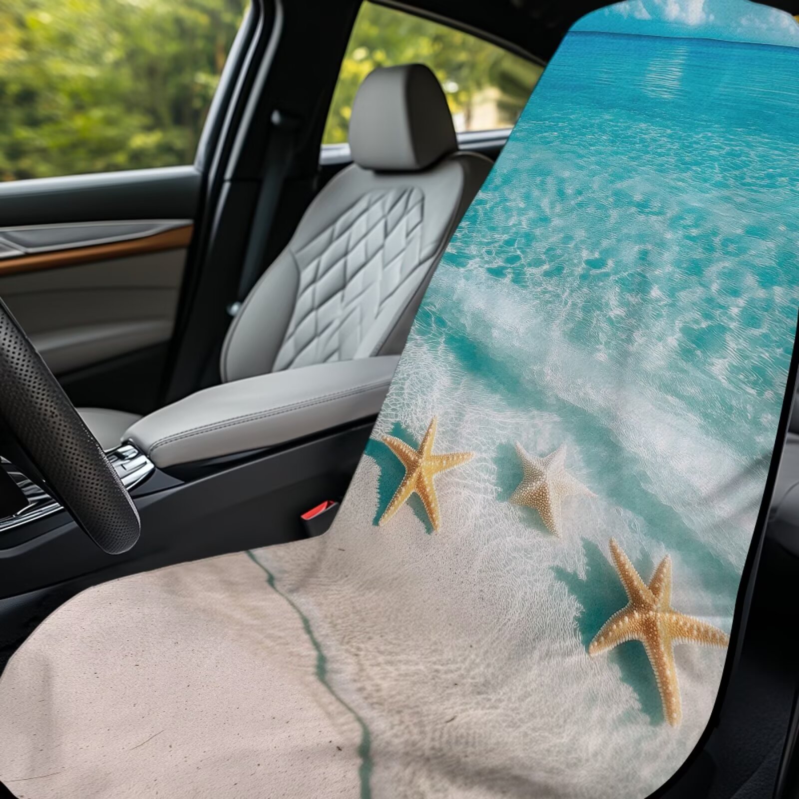 Binienty Beach Starfish Car Seat Towel Cover After Gym Workout Beach Swimming Sweating Car Seat Cover Fits for Car SUV Sedan Truck Front Seats