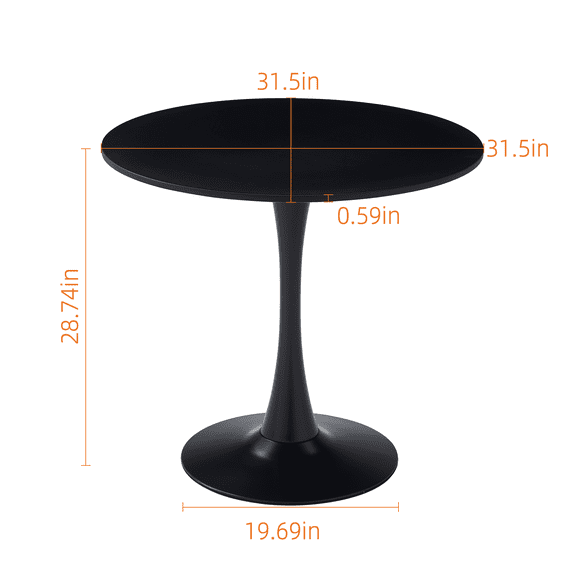 LHKJ Round Tulip Dining Table with MDF Top and Metal Base, 31.5 Inches, Black