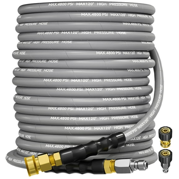 75FT 3/8" 4800PSI Pressure Washer Hose with Swivel Quick Connect for Cold/Hot Water Max 248°F, Kink Resistant Steel Wire Braided, Wear Resistant Power Washer Hose with M22 14mm Adapter