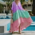 thumbnail image 4 of Sun Dresses Women Summer Casual V-Neck Half Sleeve High Low Maxi Dress Colorful Print Button Ruffle Long Beach Dress, 4 of 7