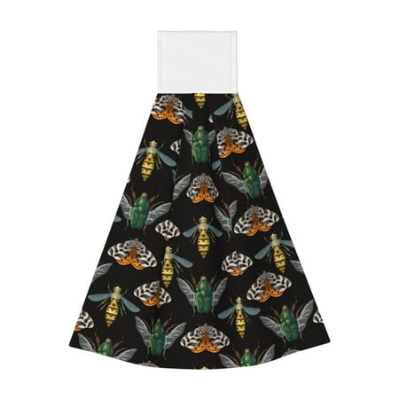 

Zeuib Wasp Cockchafer Butterfly Print Coral Velvet Hand Wipes Hanging Hand Towels Set with Hook & Loop Absorbent Towel for Bathroom Home