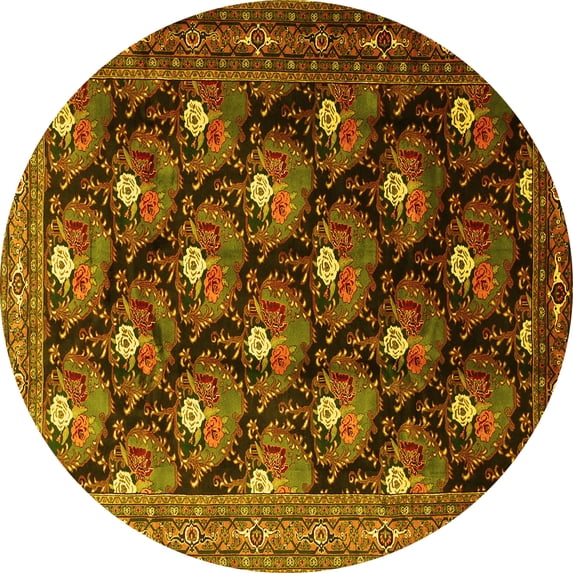 Ahgly Company Indoor Round Persian Yellow Traditional Area Rugs, 4' Round