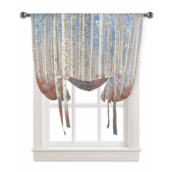 Blue Red Oil Painting Tie Up Curtains for Kitchen Bathroom Bedroom Windows 63 Inch Length, Contemporary Abstract Art Balloon Drape Curtains Shade Rod Pocket Drapery Curtain Panel, 46"x63"