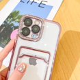 thumbnail image 5 of Plating Wallet for iPhone 13 Pro Max Case, Bling Glitter Diamond Card Holder Camera Protection Luxury Cover + 2* Screen Protector, Card Slot Case Elegant iPhone 13 Pro Max Phone Case -Pink, 5 of 12