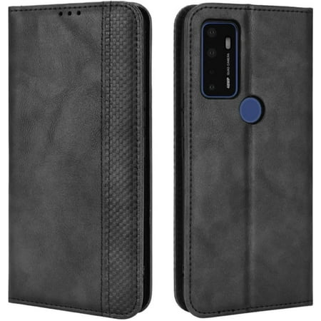 Case for Cricket Dream 5G / AT&T Radiant Max 5G / Cricket Innovate 5G Phone Case, Retro PU Leather Magnetic Full Body Shockproof Stand Flip Wallet Case Cover with Card Holder (Black)