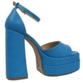 thumbnail image 3 of Soda Women's Faux Leather High Platform Chunky Block Ankle Strap Heel, Blue, 7 M US, 3 of 5
