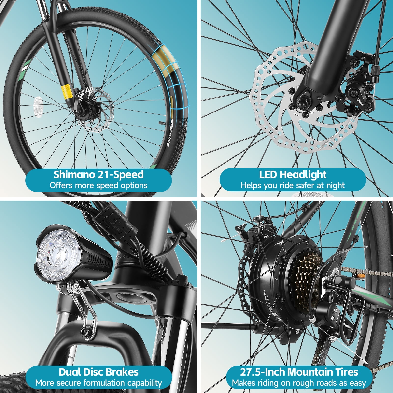 Elifine 27.5" Electric Mountain Bike for Adult 500W Electric Bicycle with 48V 10.4Ah Long-Lasting Battery, LCD, Lockable Suspension Fork, 5 Riding Modes, 21 Speed Mountain Ebike, UL2849