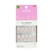 KISS GLAM 3D & Jewel Press On Nails  Almond, ‘Ripple’, Beige, Medium Length, 32 Count