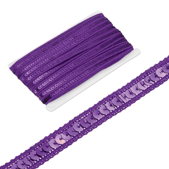 0.5 Inch x 35Yards Sequin Ribbon Trim Sequin Braid Trim Flat Glitter Ribbon for Crafts Embellishments Costume Hats Dress Shoes Headband Sewing, Dark Purple