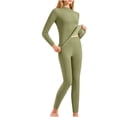 thumbnail image 2 of Riecok Womens Thermal Underwear Sets Seamless Round Neck Solid Color High Elasticity Warm and Thick Velvet Home Clothes Green XXXL, 2 of 7