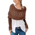 thumbnail image 2 of Knitted Cable Wrap Shawl with Sleeves, Multifunctional Scarf Coffee, 2 of 5