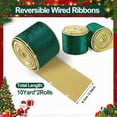 thumbnail image 2 of Monebena 2 Rolls/20 Yards Christmas Velvet Ribbon Green and Gold Reversible Wired Ribbon for Gift Wrapping Christmas Decorations Bow Wreath Making DIY Crafts, 2.5 inch M01, 2 of 7