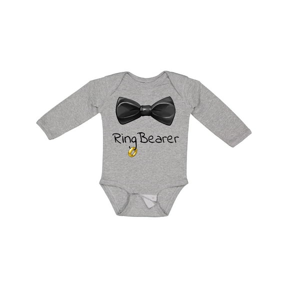 Inktastic Ring Bearer- black bow tie Boys or Girls Long Sleeve Baby Bodysuit