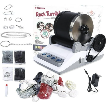 Rock Tumbler Kit, Rock Polisher Tumbler for Kids & Adults, DIY Electric Toy with Rough Gemstones Polishing Grits, Durable Leakproof Electric Rock Polisher for Geology Enthusiasts