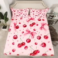 thumbnail image 2 of Manfei Cartoon Cherry Twin Sheet Sets,Cute Bowknot Bowtie Twin Fitted Sheet,Pink Red Flat Sheet For Child,Super Cozy Room Decor,3-Piece, 2 of 7