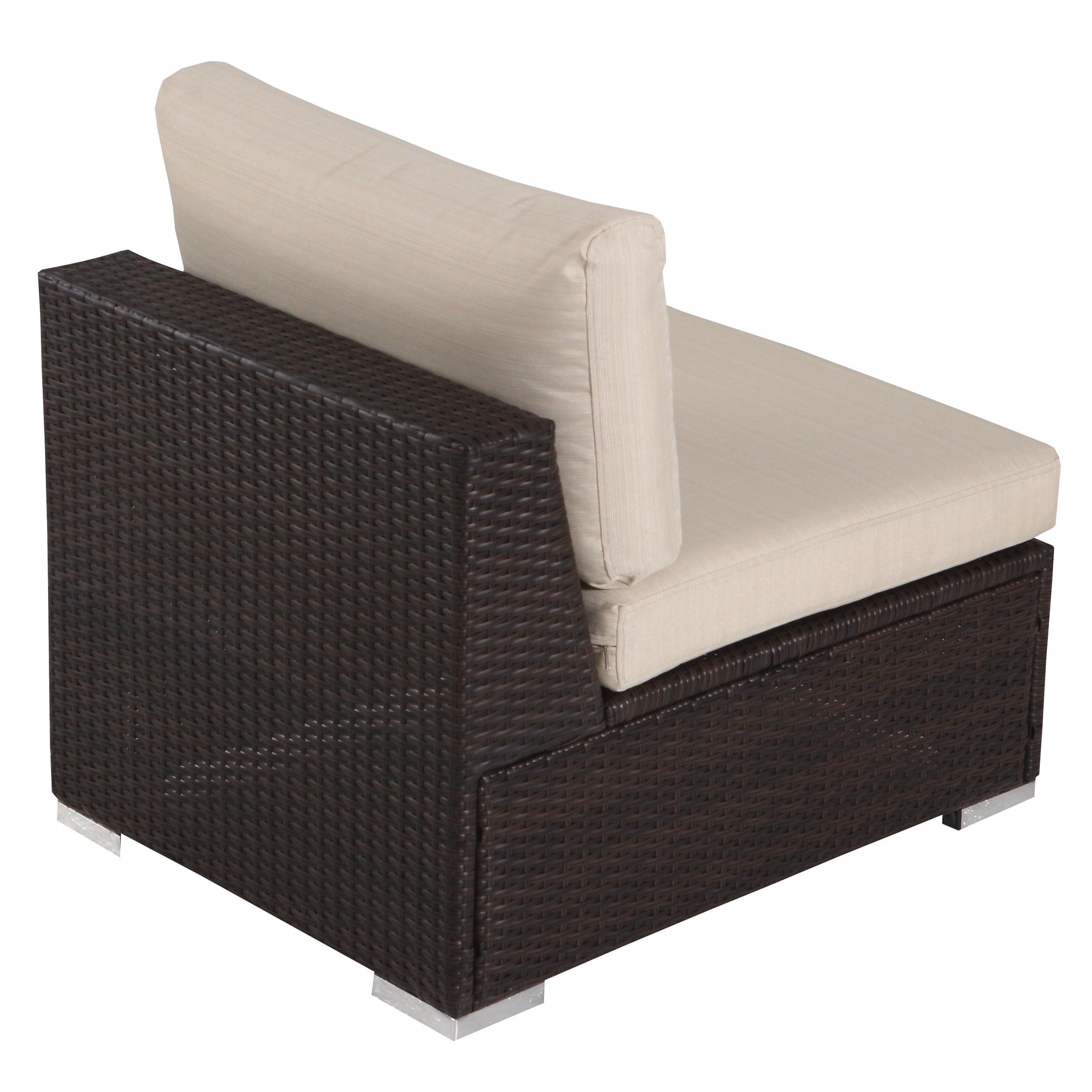 Faviola 4 Seater Outdoor Wicker Sectional Sofa Set with Aluminum Frame and Cushions, Multibrown, Beige