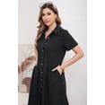 thumbnail image 7 of utcoco Womens Denim Dress Lapel Short Sleeve Frayed Hem Jean Dresses Oversized Button Down A Line Shirt Dress, 7 of 7