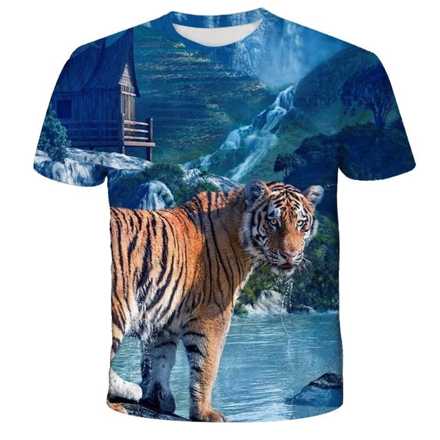 2022 Hot Sale Lion Children's 3D Printing Short Sleeve T-Shirt Summer O Neck Short Sleeve Fashion Casual Top Oversized T-Shirt5T Gong Bohan LED