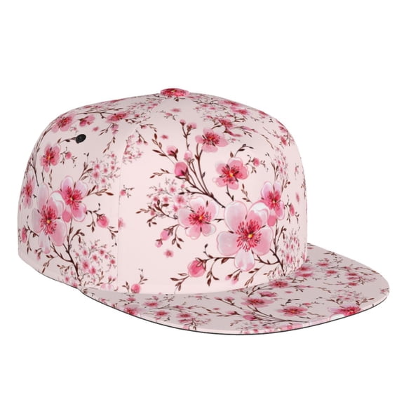 Flat Bill Trucker Hats for Women Men - pink cute berry blossoms Adjustable Flat Baseball Cap Snapback Hats Dad Hats for Men