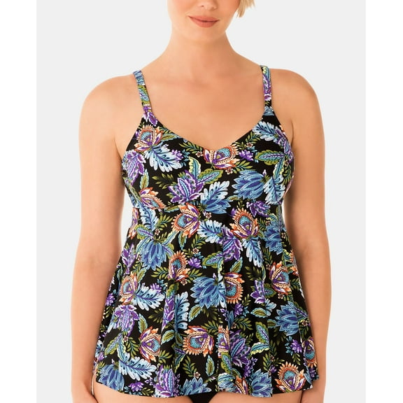 Swim Solutions Womens Boho Play V Neck Tankini Top,Boho Play Multi,14