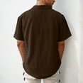 thumbnail image 6 of Mens Button up Shirts Textured Knit Short Sleeve Eyelet Tops Dressy Casual Notch Collared Button-down Blouses (3XL, Brown), 6 of 7