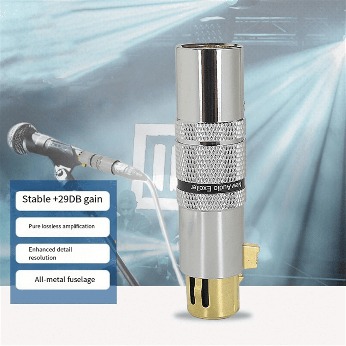 Dynamic Microphone Preamp Single Channel Increase Omnidirectivity Gain Strong Anti-Interference,1 x Mic Preamp,Silver