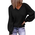 thumbnail image 2 of Jersey con cuello en V para mujer, suéter de manga larga de Color puro, suéter femenino transpirable amigable con la piel a la moda, 2 of 5