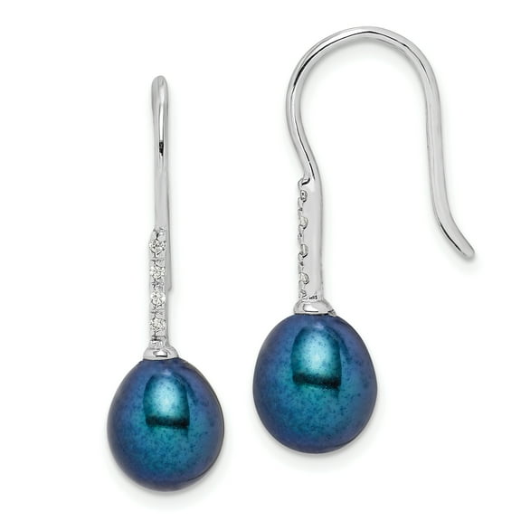 Primal Silver Sterling Silver Rhodium-plated 7-8mm Black Freshwater Cultured Pearl Cubic Zirconia Dangle Earrings