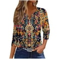 thumbnail image 4 of Qulqfy Women Tops Plus Size Boho 3/4 Length Sleeve Spring Shirts Fall V Neck Dressy Casual Tops Womens Blouses L, 4 of 6