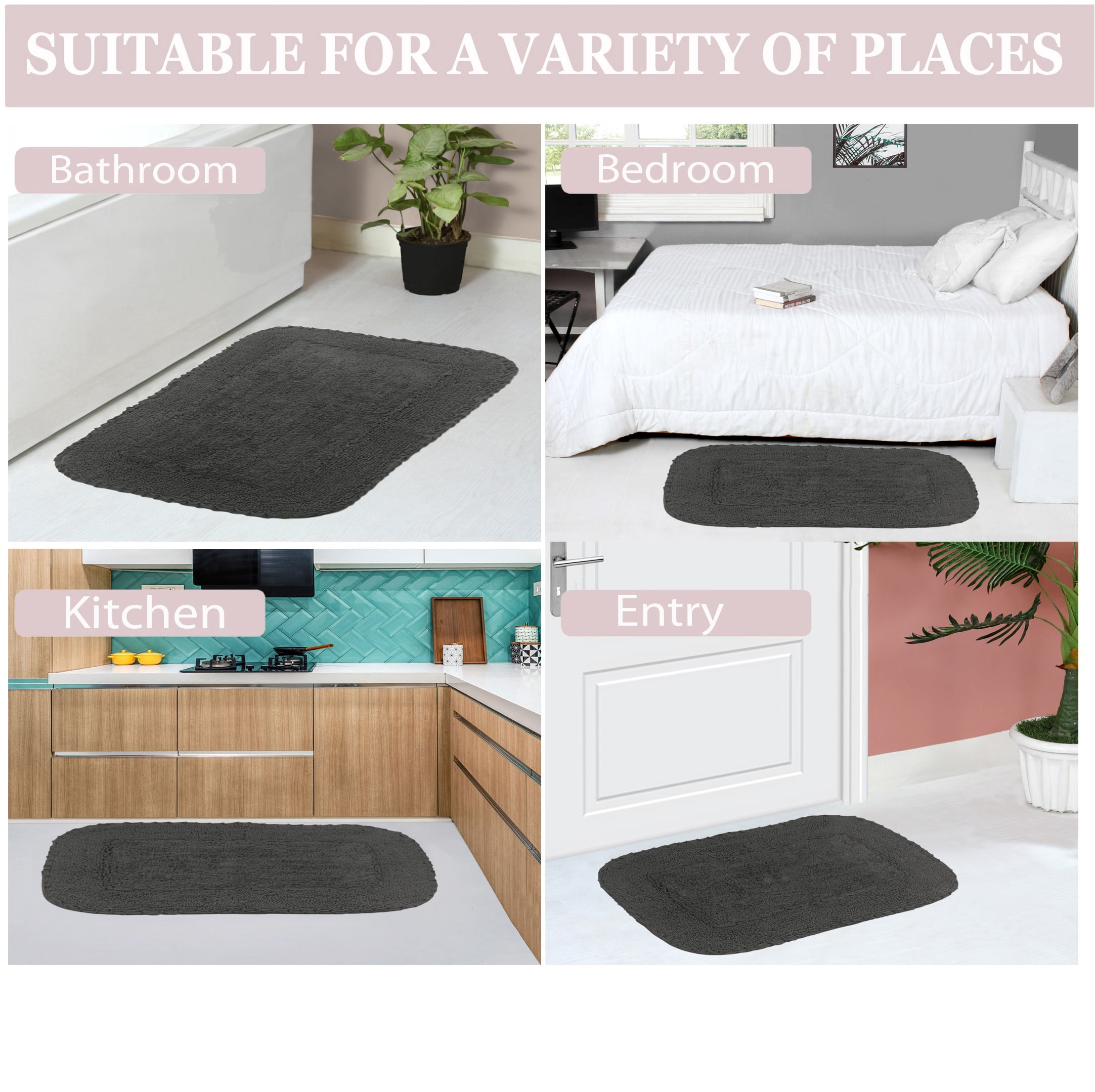 Home Weavers Radiant Collection Bathroom Rug 100% Cotton Bathroom Rugs Set, Machine Washable Rug, Soft & Absorbent bath Rug, Kitchen Mat, Bath Rug, Bath Floor Mat Non Slip, 17"x24" Rectangle, Gray