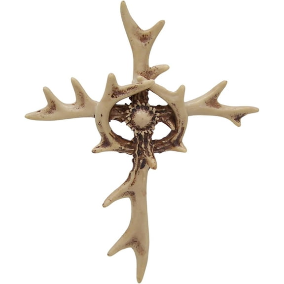 Rustic Style Faux Antler Resin Wall Cross, Religious Home & Office Decor, Hanging Wall Cross, 10.5 Inches Tall