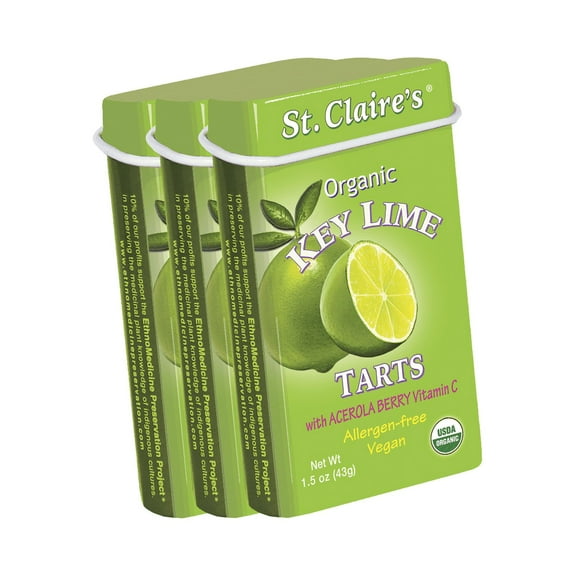 St. Claire's Organic Fruit Tart Candies, (Key Lime, 1.5 Ounce Tin, Bundle of 3) | Gluten-Free, Vegan, GMO-Free, Plant-based, Allergen-Free | Made in the USA in a Dedicated Allergen-Free Facility