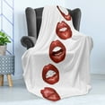 thumbnail image 4 of Kiss Soft Flannel Fleece Throw Blanket, Feminine Lips with Wine Toned Lipstick Print, Cozy Plush for Indoor and Outdoor Use, 60" x 80", Burgundy Vermilion, by Ambesonne, 4 of 5