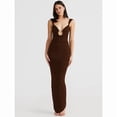 thumbnail image 4 of Women Backless Dress V Neck Sleeveless Open Back Split Maxi Dress Party Cocktail Brown S, 4 of 6