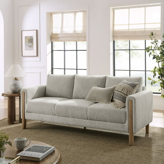 Modway Hawken Boucle Fabric Sofa in Parchment Beech